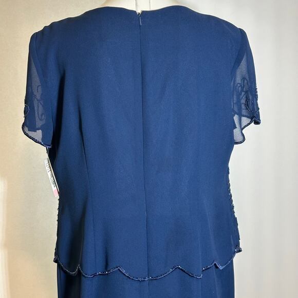NWT R&M Richards Navy Blue Evening Cocktail Beaded Dress Womens Petite Size 16P - Picture 7 of 12